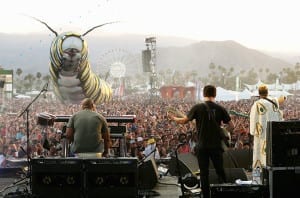 INDIO, CA - APRIL 17: Papilio Merraculous art installation by Poetic Kinetics watches as Alabama Shakes perform during day 1 of the 2015 Coachella Valley Music And Arts Festival (Weekend 2) at The Empire Polo Club on April 17, 2015 in Indio, California. (Photo by Karl Walter/Getty Images for Coachella)